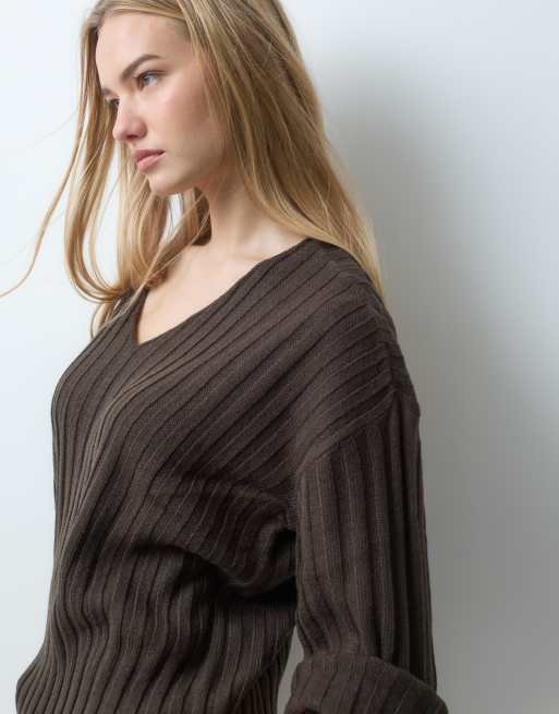 JDY v-neck ribbed jumper in brown, 2 of 5