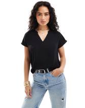 ASOS DESIGN v-neck woven tee in black | ASOS