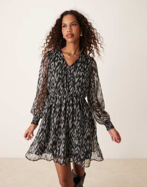 JDY v neck smock mini dress in black leo print - view 1