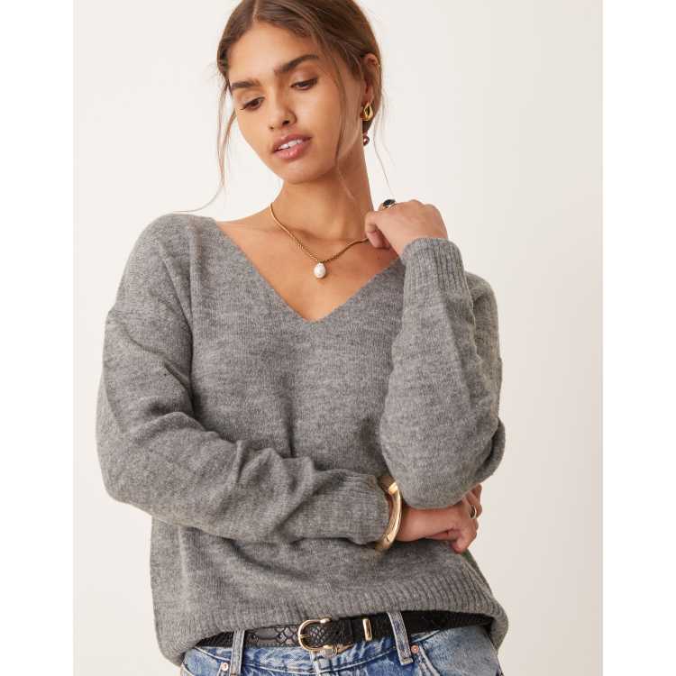 JDY v-neck sweater in dark gray ASOS