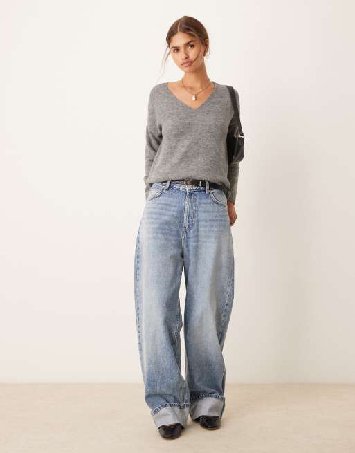 JDY v-neck jumper in dark grey
