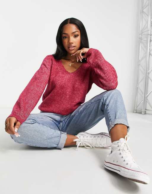 V neck chenille clearance sweater