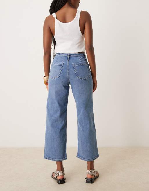 JDY Vanessa cropped wide leg tie waist jeans in mid blue, 5 of 5