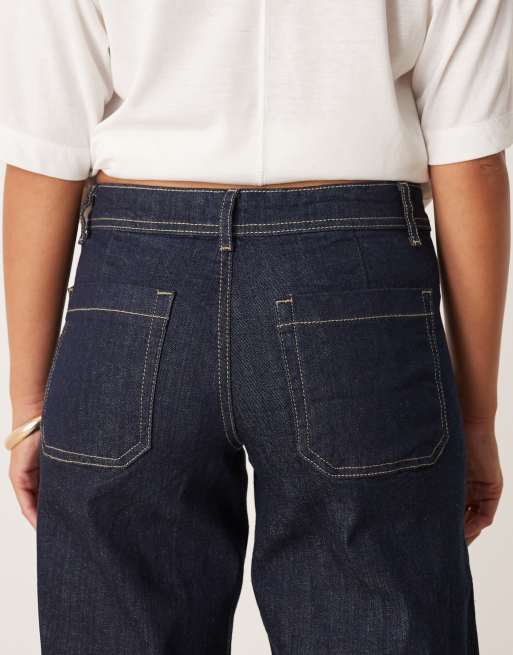 JDY - Vanessa - Mørkeblå jeans med mellemhøj talje og vide ben samt opsmøget sømkant, 5 af 5