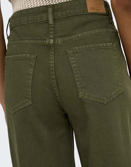 JDY - Vaqueros verde kalamata de corte ancho, 4 de 5