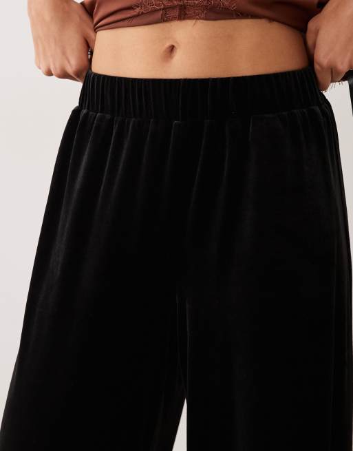 JDY velvet trousers with lace hem in black, 3 of 5
