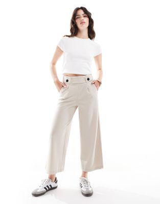 JDY - Verkürzte, elegante Hose in Steinbeige mit weitem Bein, Kombiteil-Neutral