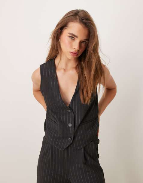 JDY vest in dark gray pinstripes - part of a set - view 1
