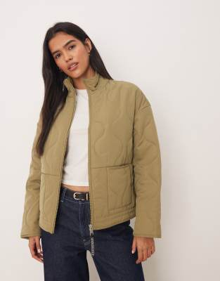 JDY - Veste à fermeture éclair et matelassage à losanges - Vert sauge