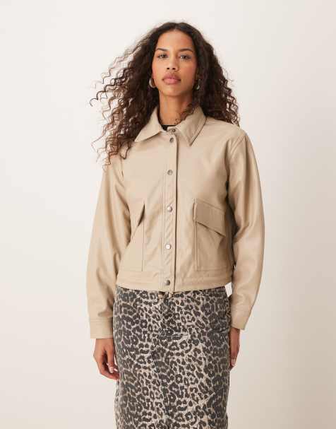 JDY - Veste en similicuir avec col - Beige - view 1