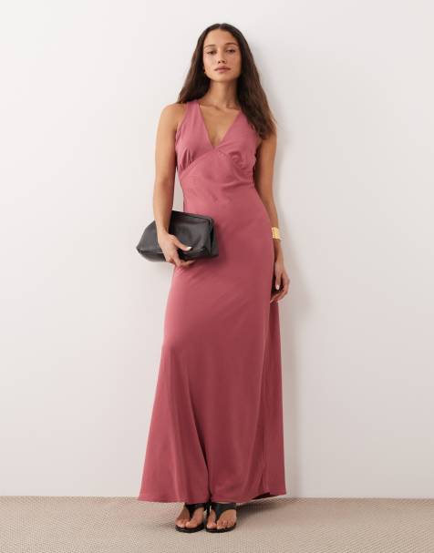 JDY - Vestido largo rosa polvoriento con cuello de pico - view 1
