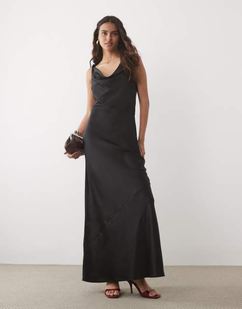 JDY - vestido maxi satinado con cuello desbocado en gris carbón - view 1