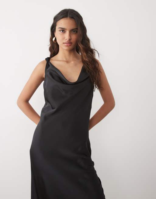 JDY - vestido maxi satinado con cuello desbocado en gris carbón, 2 de 4