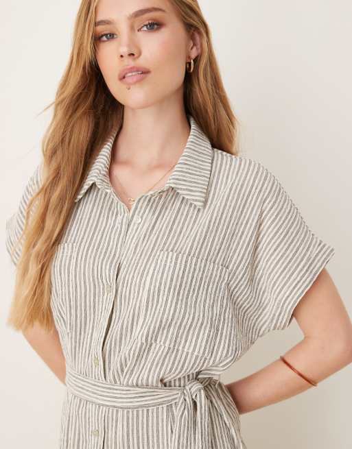 JDY - Vestito camicia midi allacciato in vita con motivo gessato color nero e bianco, 2 di 4
