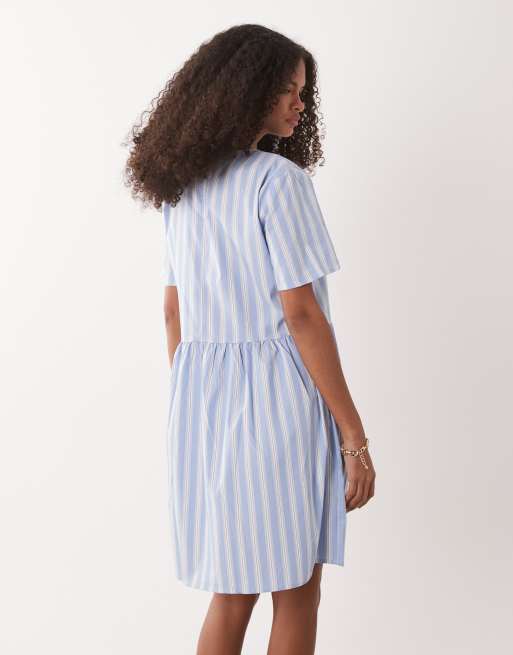 JDY - Vestito corto a maniche corte azzurro a righe, 4 di 4