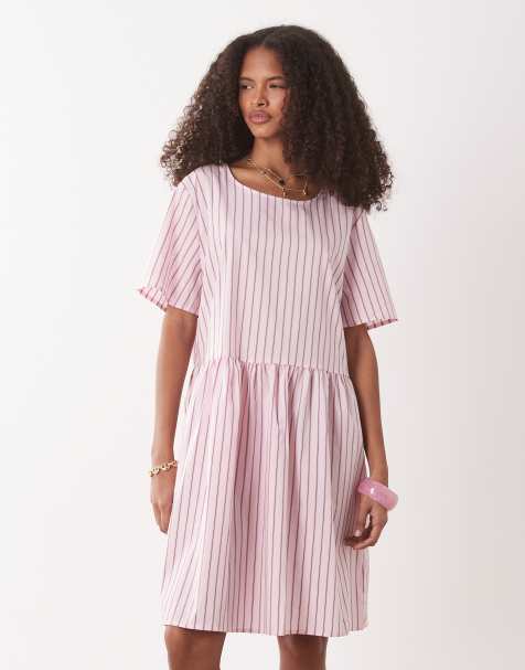 JDY - Vestito corto a maniche corte rosa a righe - view 1