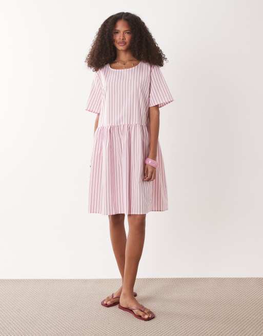 JDY - Vestito corto a maniche corte rosa a righe, 2 di 4
