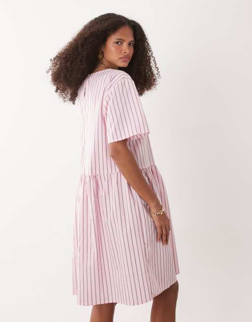 JDY - Vestito corto a maniche corte rosa a righe, 4 di 4