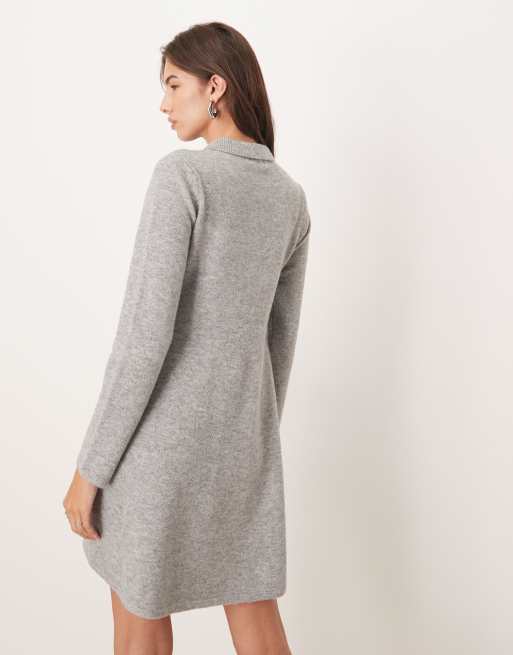 JDY - Vestito corto grigio in maglia con colletto stile polo, 2 di 4