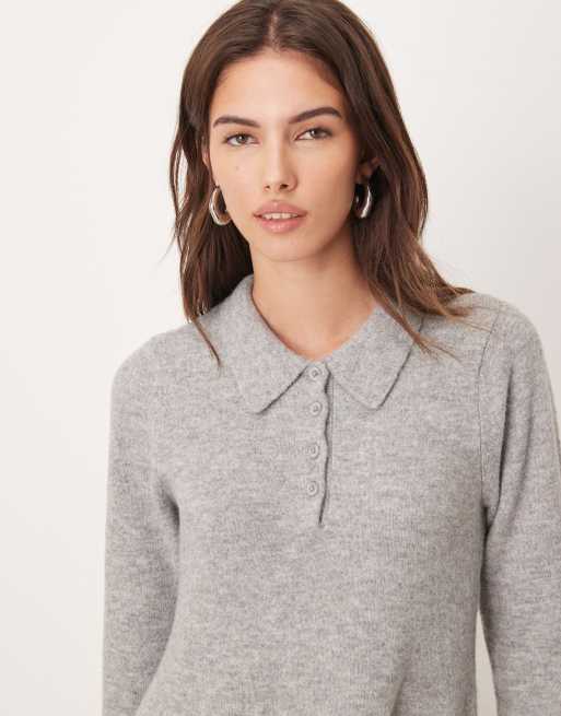 JDY - Vestito corto grigio in maglia con colletto stile polo, 3 di 4