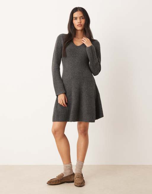 JDY - Vestito corto stile skater in maglia grigio scuro, 3 di 4