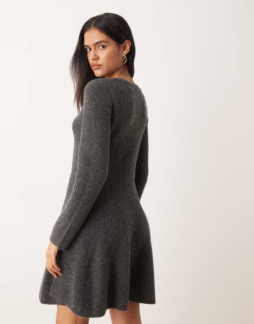 JDY - Vestito corto stile skater in maglia grigio scuro, 4 di 4