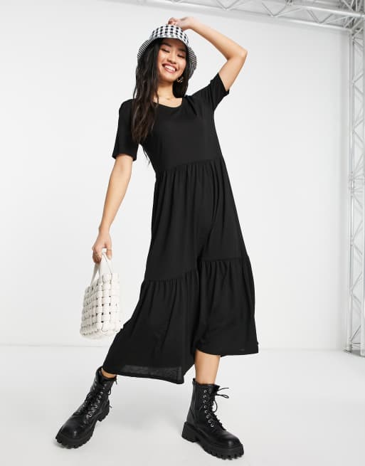 JDY - Vestito grembiule midi in jersey nero