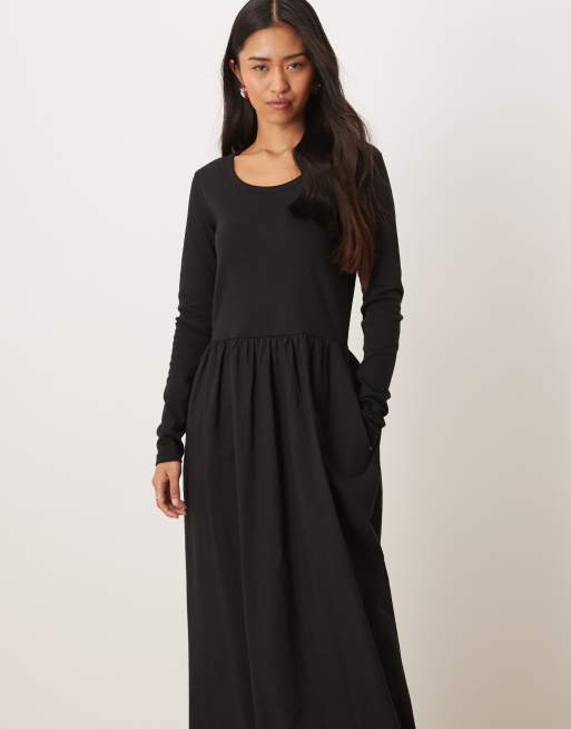 JDY - Vestito lungo a maniche lunghe in tessuto misto nero, 3 di 4