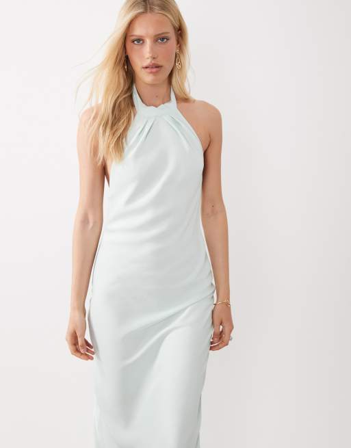 JDY - Vestito lungo allacciato al collo in raso blu chiaro, 3 di 4