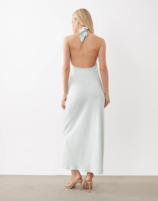 JDY - Vestito lungo allacciato al collo in raso blu chiaro, 4 di 4
