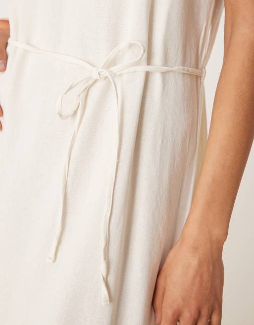 JDY - Vestito lungo in misto lino bianco allacciato in vita, 4 di 4