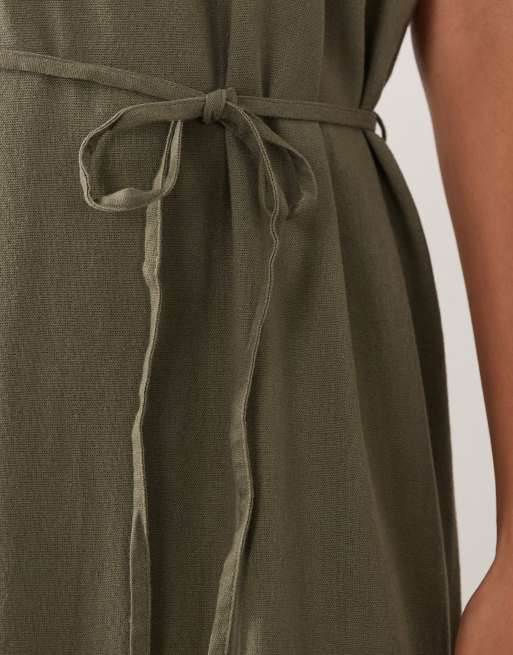 JDY - Vestito lungo in misto lino kaki allacciato in vita, 3 di 4