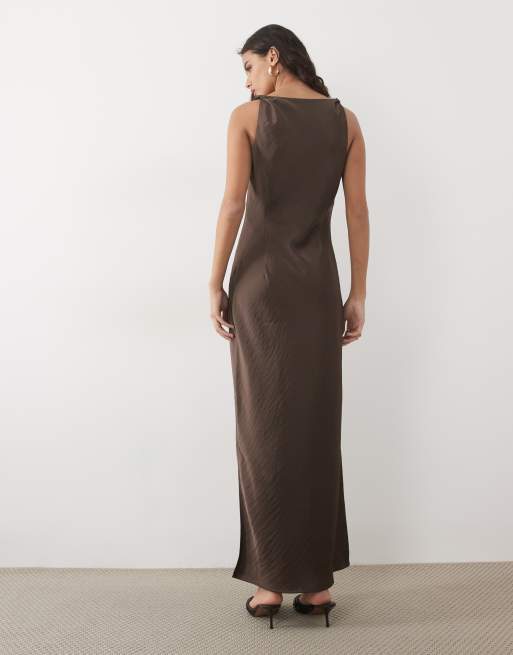JDY vestito lungo in raso marrone, 4 di 4
