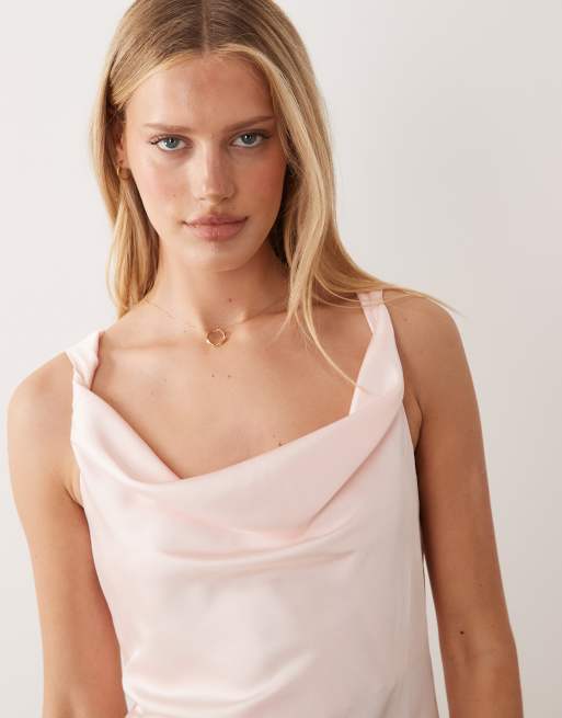 JDY - Vestito lungo in raso rosa chiaro con scollo ad anello, 3 di 4