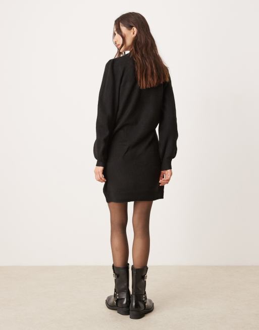 JDY - Vestito maglia corto nero con maniche a sbuffo, 3 di 4