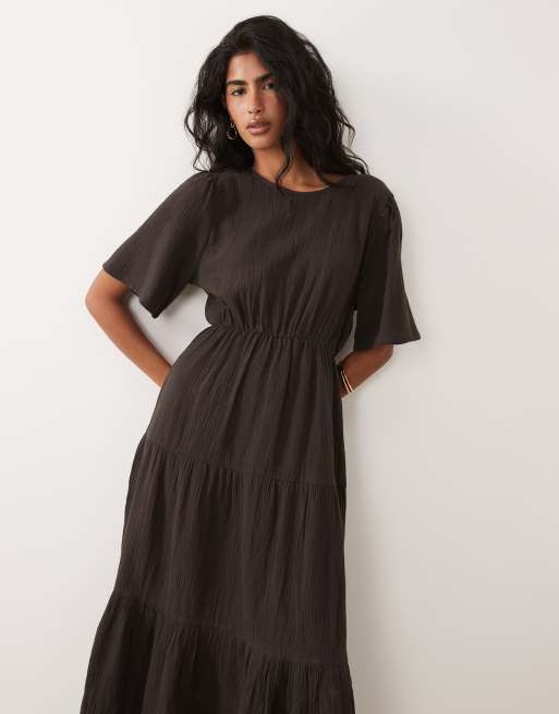JDY - Vestito midi a balze marrone cioccolato, 2 di 4