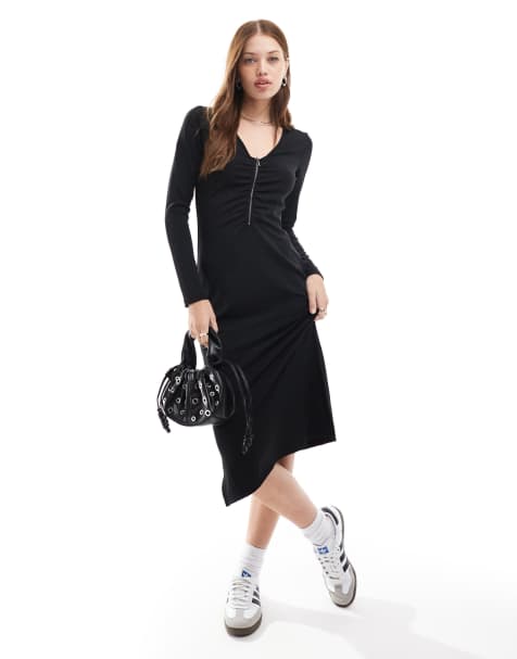 JDY - Vestito midi nero arricciato sul davanti - view 1