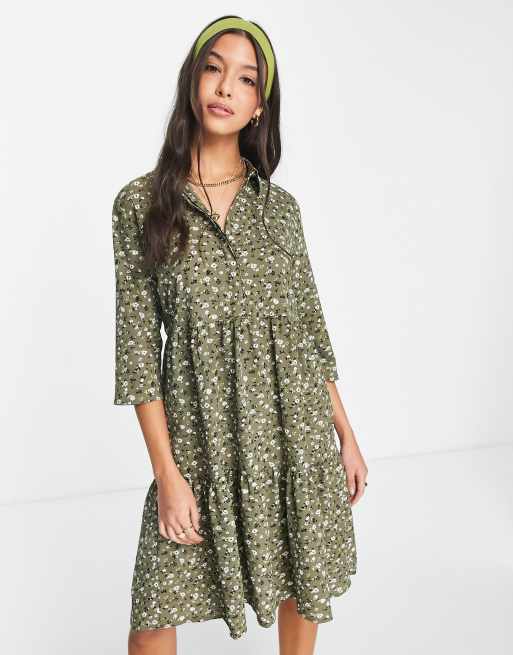 JDY - Viber - Vestito camicia corto verde con maniche a 3/4