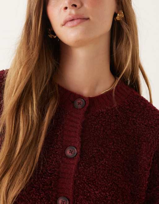 JDY – Vinröd kofta i teddy, 3 av 4