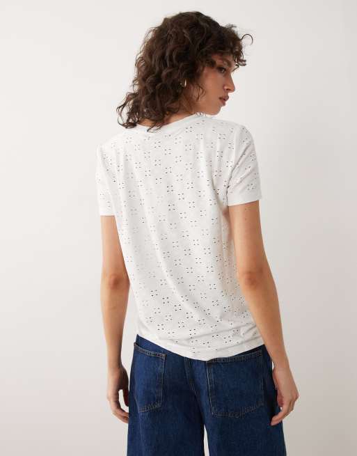 JDY – Vit t-shirt i jersey med broderie anglaise, 2 av 4