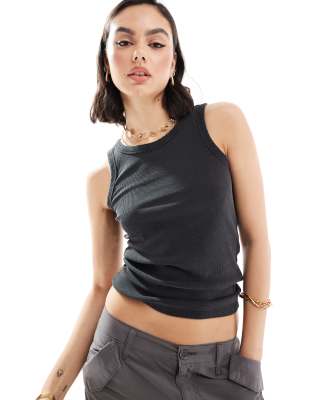 JDY washed ribbed tank top in wash black