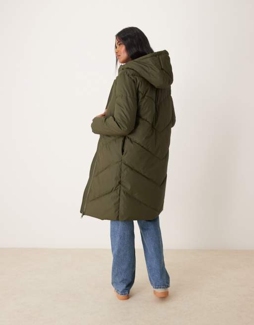 JDY - Waterafstotende gewatteerde jas met lange pasvorm in donkergroen, 4 van 4