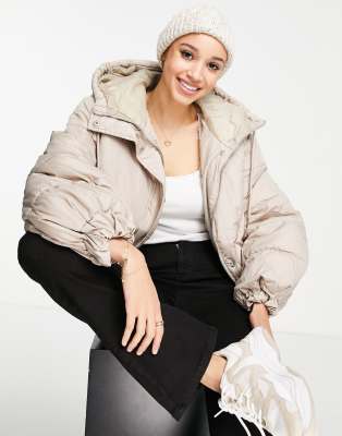 JDY - Wattierte Jacke in Stein mit Kapuze-Neutral