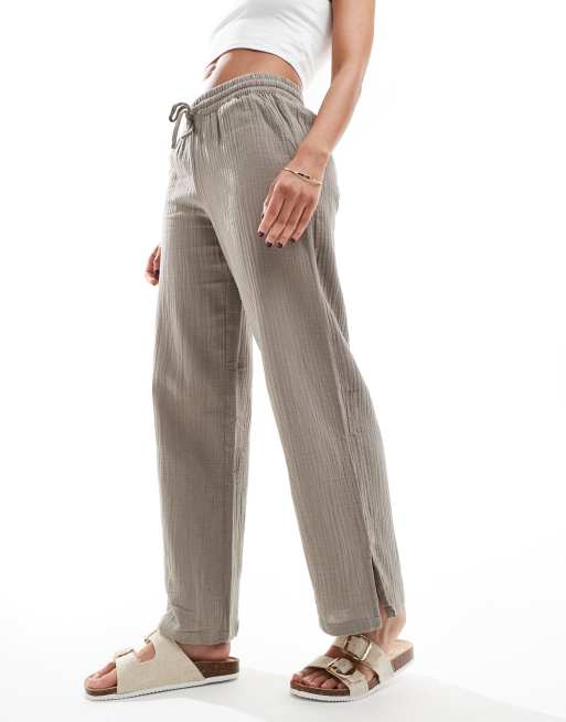 JDY – Weite Hose in Taupe aus grob gewebtem Stoff