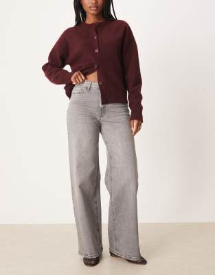 JDY - Weite Jeans aus grauem Denim mit hohem Bund