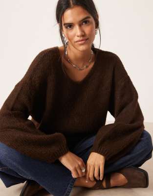 JDY - Wendbarer Oversize-Strickpullover in Schokobraun-Brown