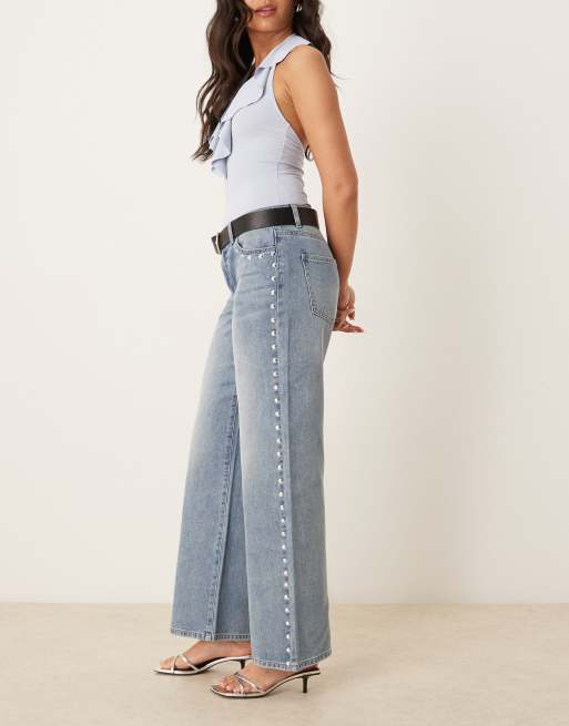 JDY - Western jeans met wijde pijpen en studs in lichtblauwe wassing, 2 van 5