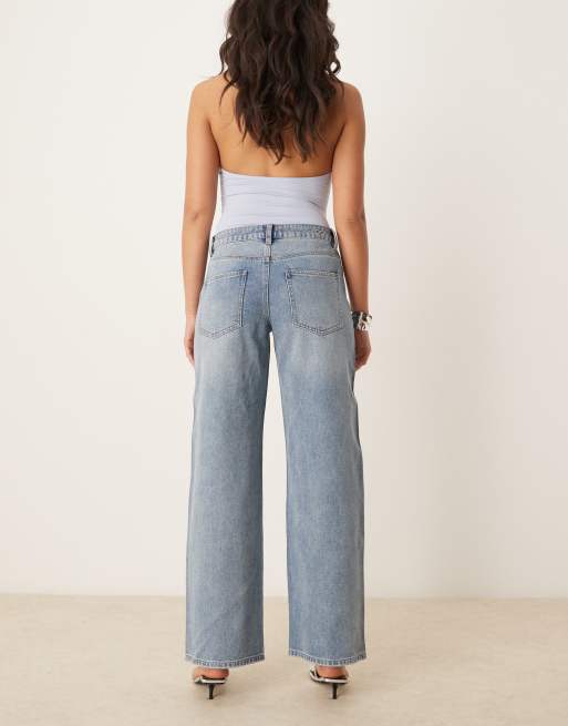 JDY western wide leg jeans with studs detail in light blue wash, 3 of 5