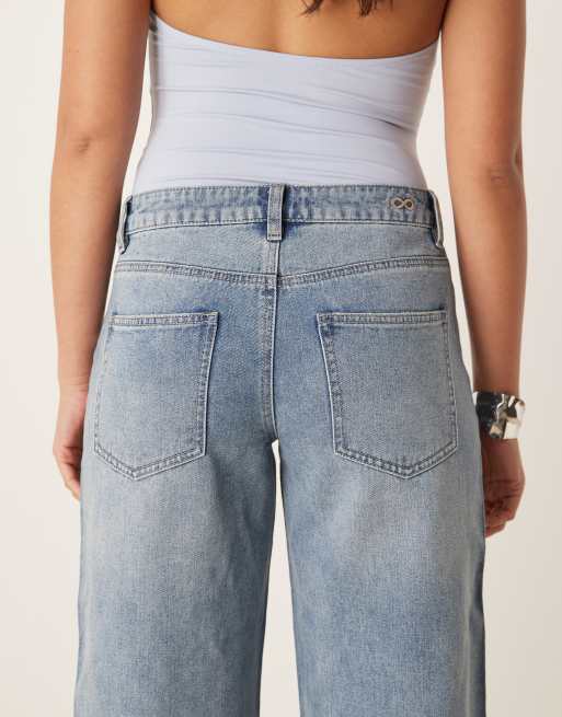 JDY western wide leg jeans with studs detail in light blue wash, 4 of 5