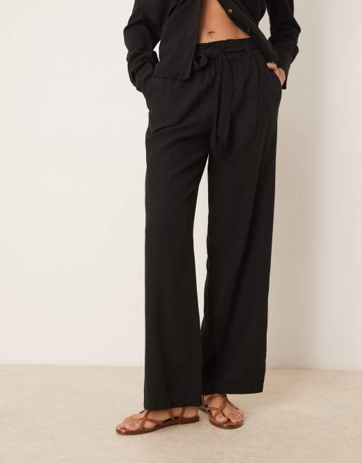 JDY wide leg belted linen mix pants in black - part of a set